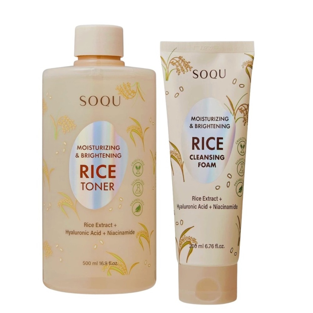 2 Soqu Moisturizing and Brightening Rice Toner & Rice Cleansing Foam Rice